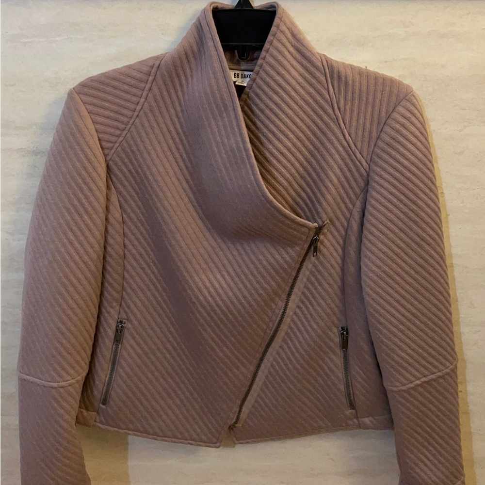 BB Dakota Place To Be Moto Ribbed Knit Asymmetrical Jacket
